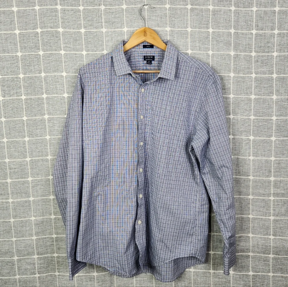 J. Crew Factory Slim Performance Blue Plaid Button Down Shirt